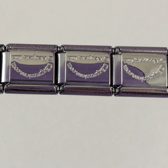 STAINLESS STEEL ITALIAN CHARM BRACELET/9MM/ BRUSHED SILVER w/ PURPLE TRIM/ B… - Picture 3 of 3